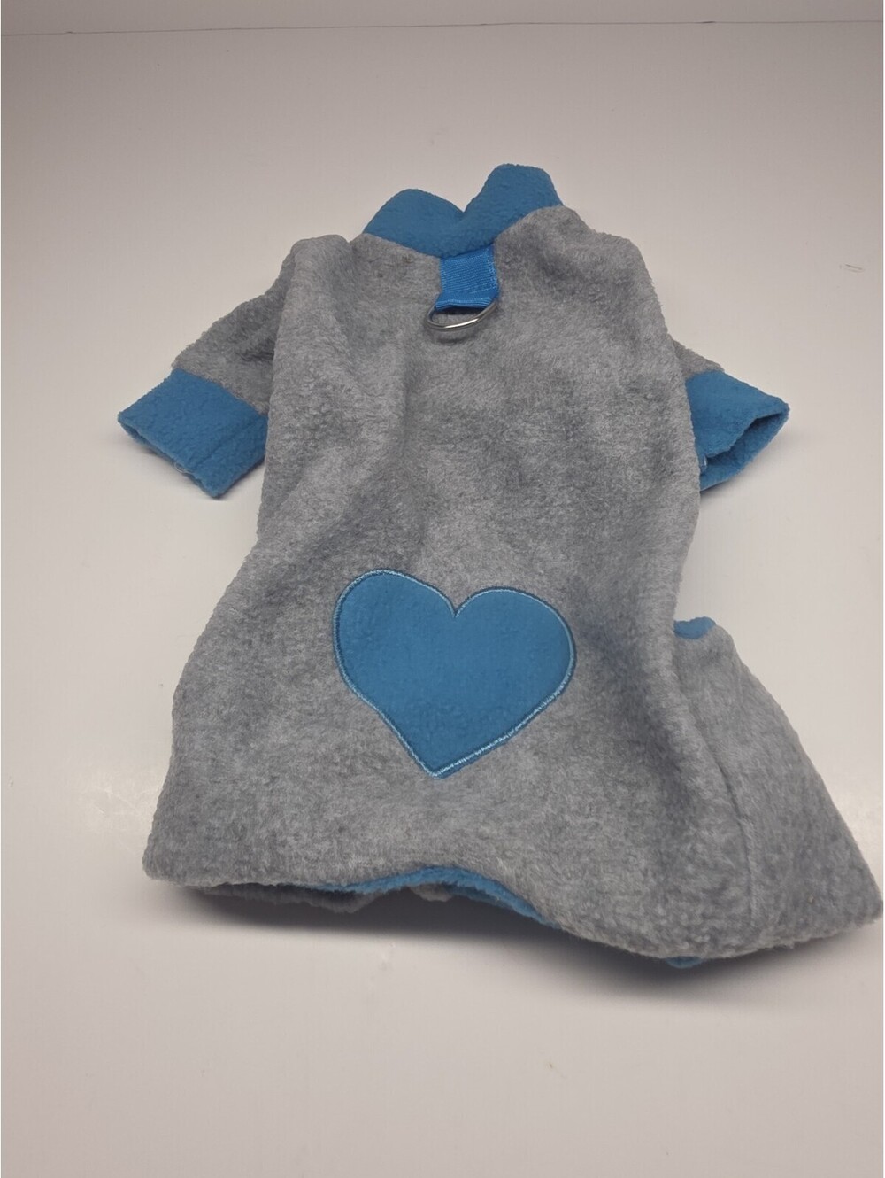 Dog Sweater Warm Fleece Body with Leash Hook Gray Teal Heart for Smaller Breeds